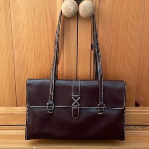 *HOST PICK*  XOXO brown leather-look vinyl shoulder bag w/white stitching detail